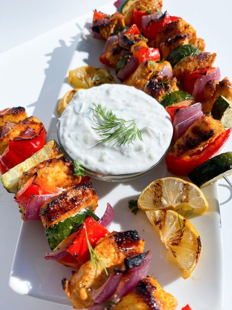 Mediterranean Kabobs + Rice Pilaf and Homemade Tzatziki