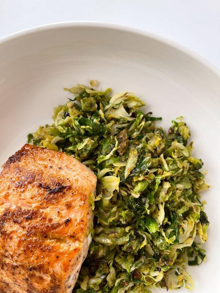 Parmesan Brussels and Seasoned Salmon