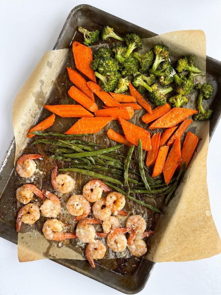 Sheet Pan Shrimp Scampi with Roasted Vegetables