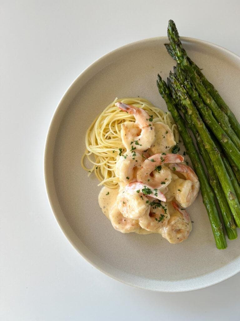 Shrimp Alfredo + Lemon Asparagus