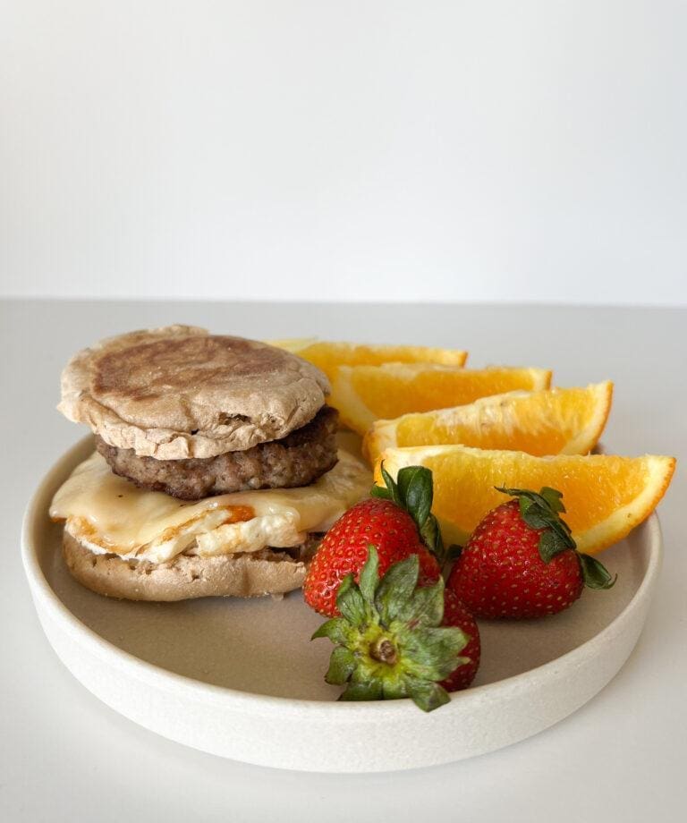 Sausage Egg White & Swiss Muffin + Fruit