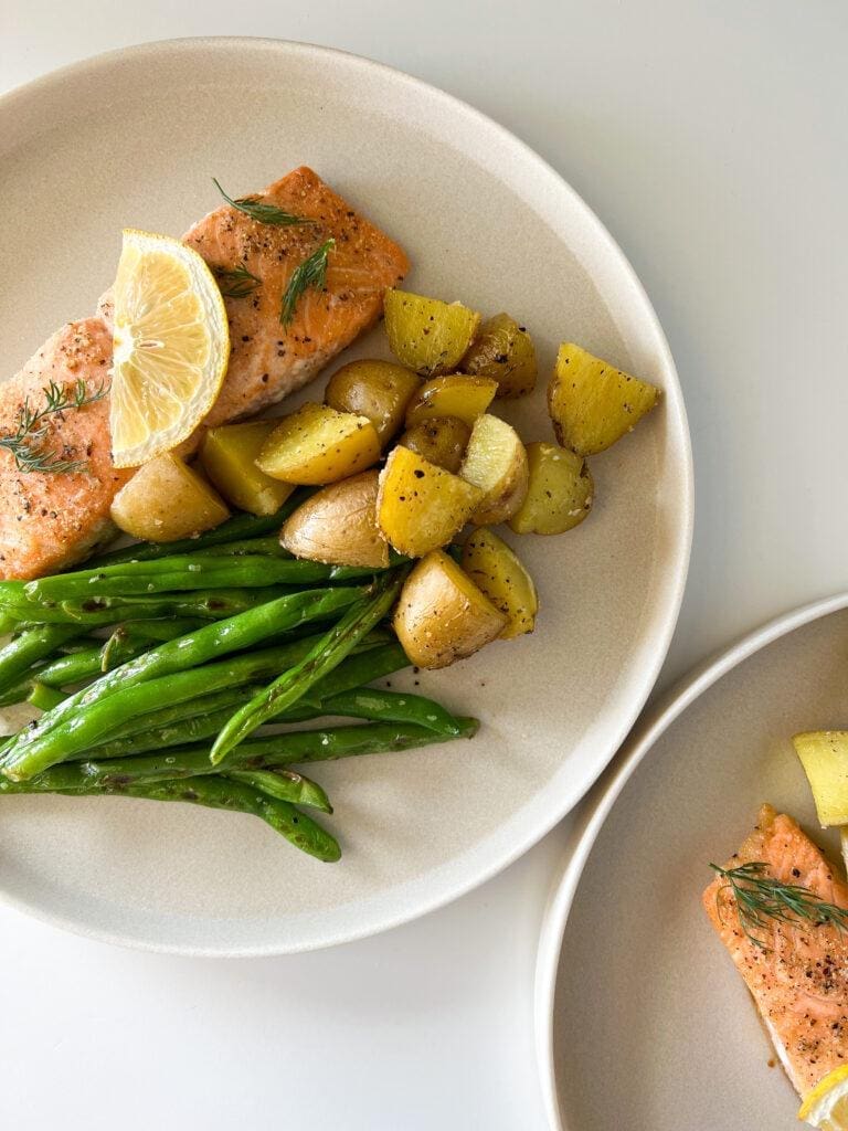 Classic Salmon (or White Fish), Green Beans, and Roasted Potatoes