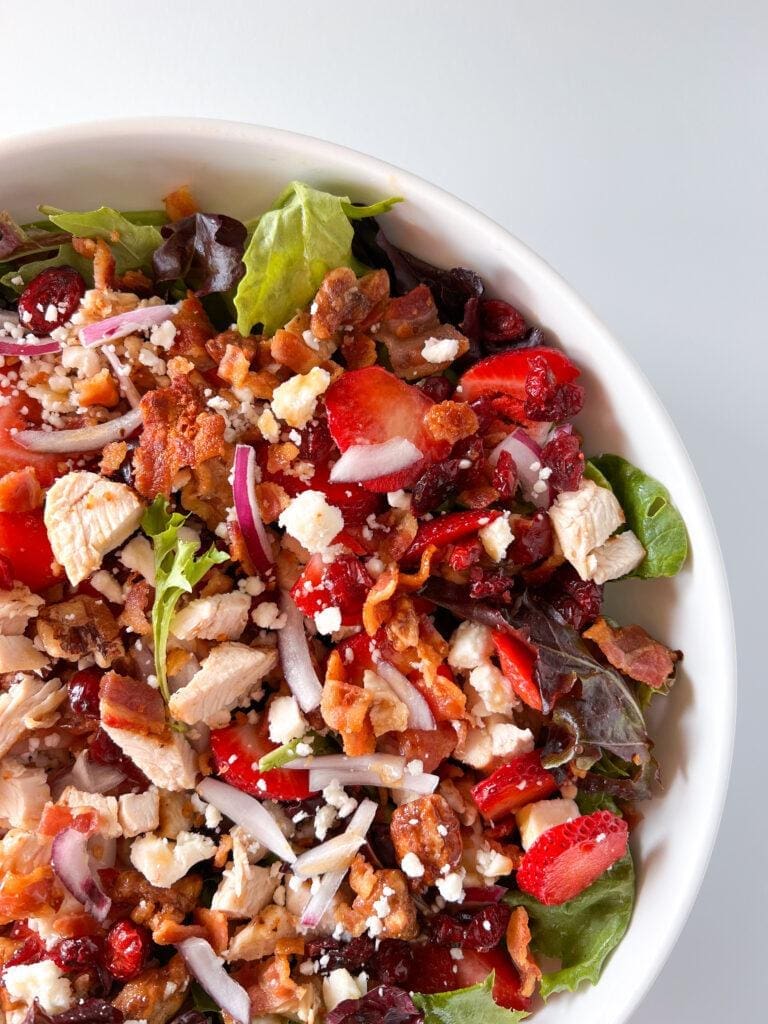 Strawberry Pecan Salad with Chicken and Bacon
