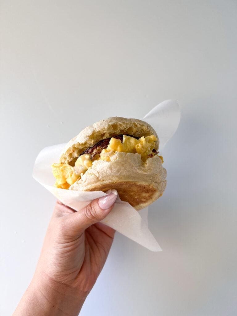 Apple Chicken Sausage English Muffin with Scrambled Egg