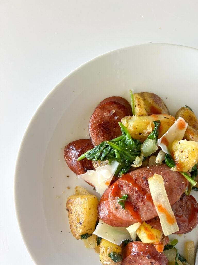 Golden Potato, Sausage and Parmesan Hash