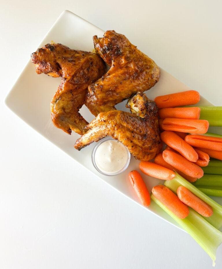 Honey Gold Air Fryer Wings + Carrots and Celery