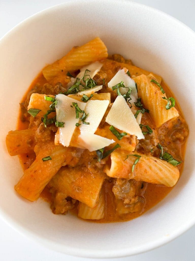 Roasted Red Pepper Pasta with Italian Sausage