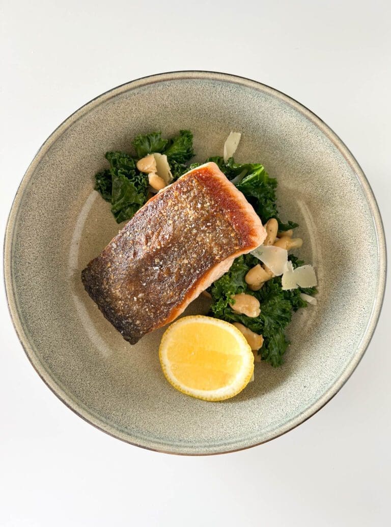 Salmon and Braises Kale and Cannellini Beans