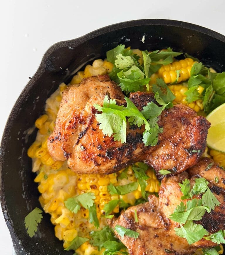 Spiced Chicken Thighs and Skillet Creamed Corn