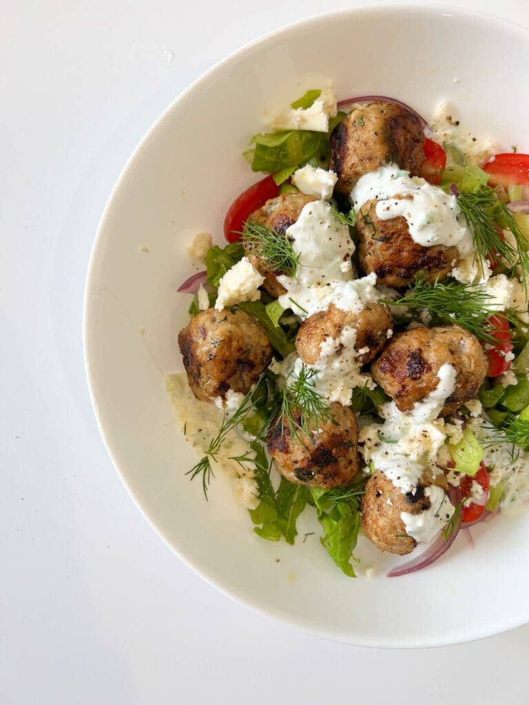 Greek Chicken Meatball Salad