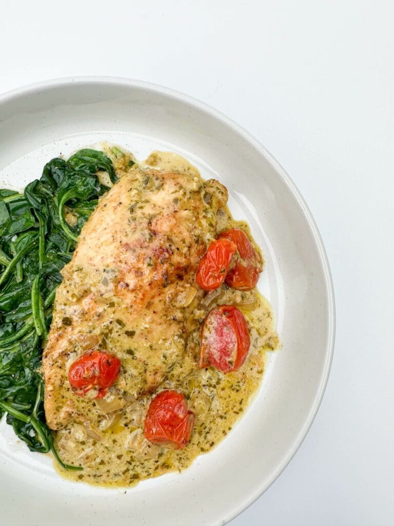 Creamy Pesto Chicken and Roasted Tomatoes