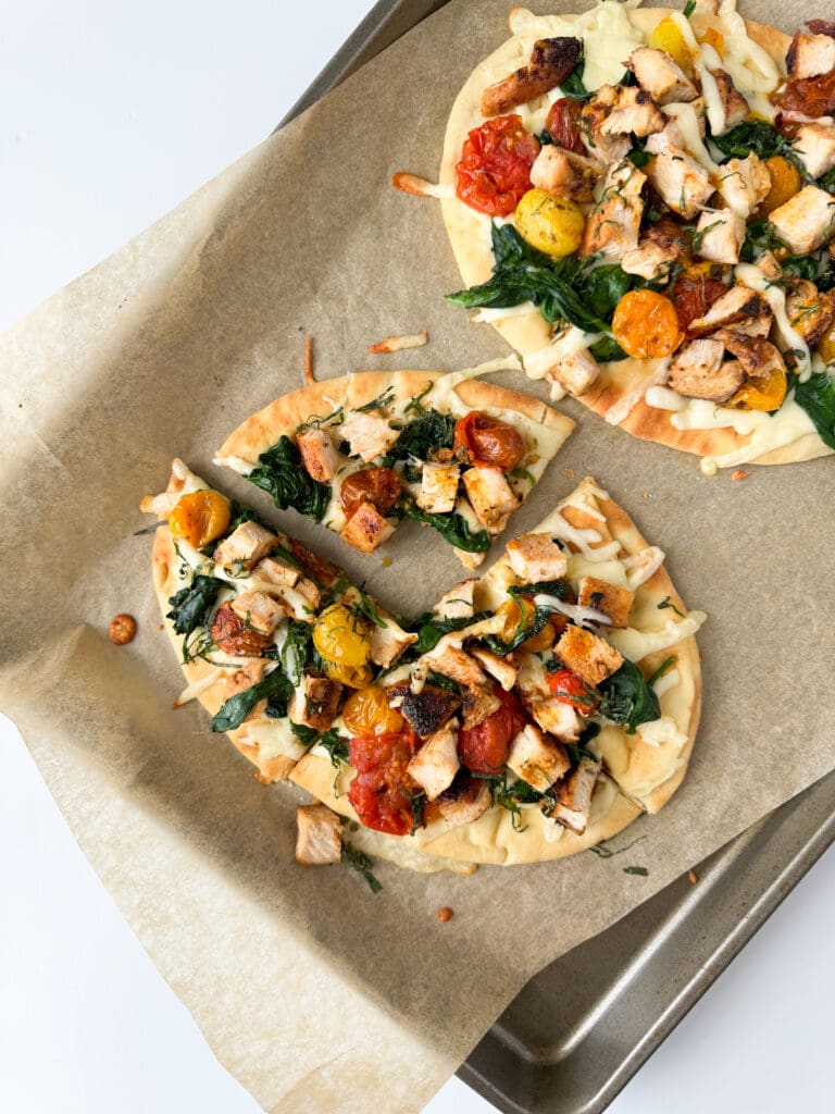 Roasted Tomatos, Spinach, and Chicken Flatbread