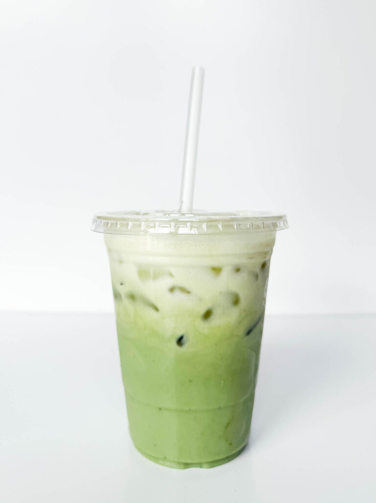 Iced Brown Sugar Cinnamon Matcha Latte with Sweet Cream