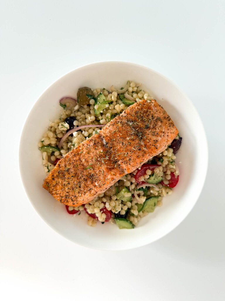 Baked Salmon with Mediterranean Couscous Salad