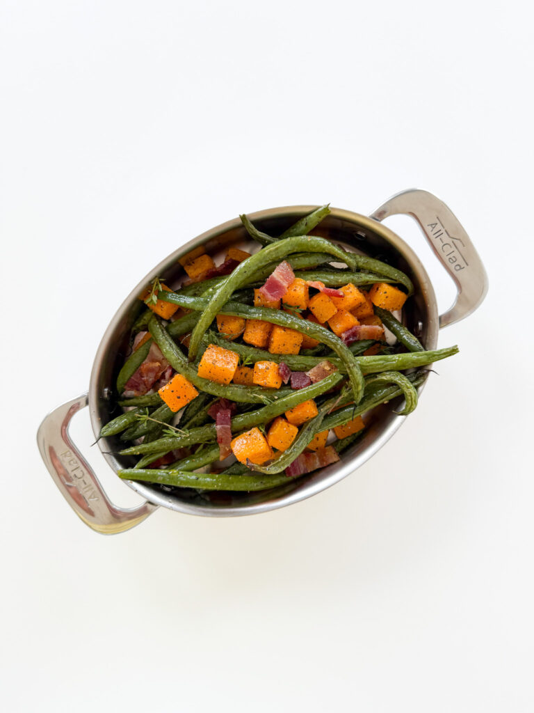Roasted Green Beans and Butternut Squash with Bacon